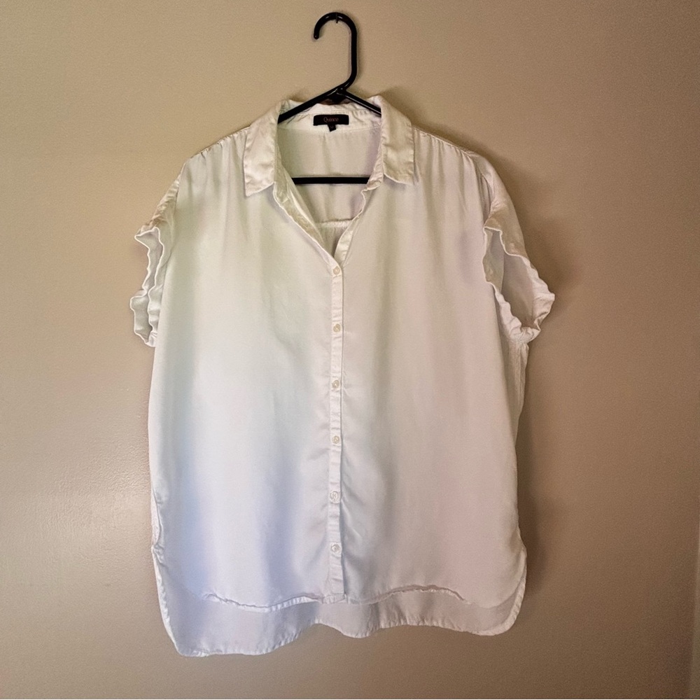 Quince Cream Short-Sleeve Button-Down Blouse